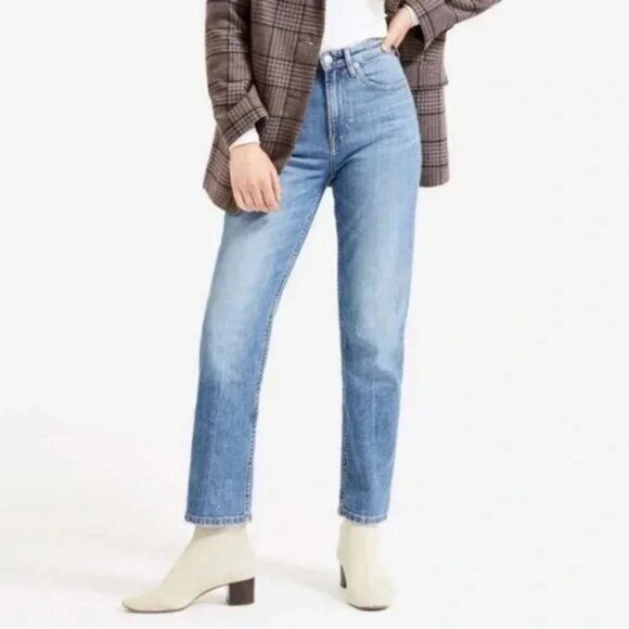 Everlane The High Rise Straight Blue Denim Ankle Jeans - Picture 1 of 8
